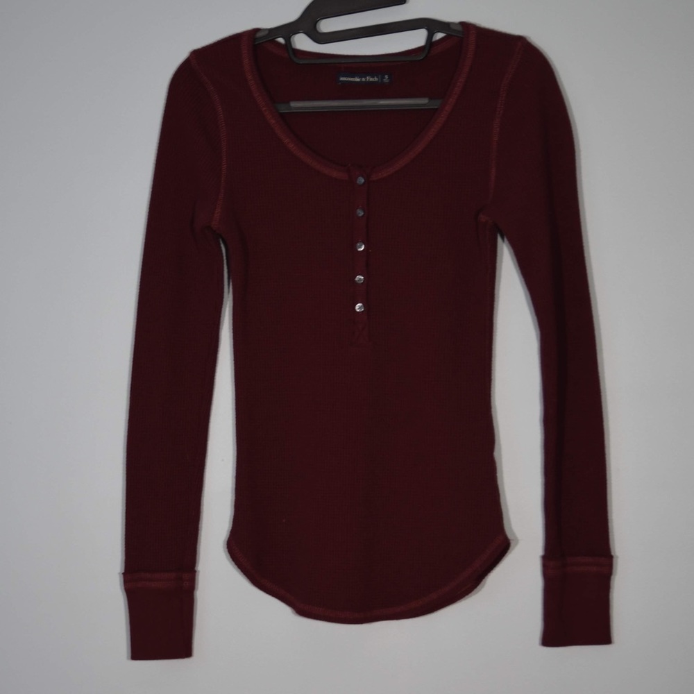 Burgundy waffle knit long sleeve button up